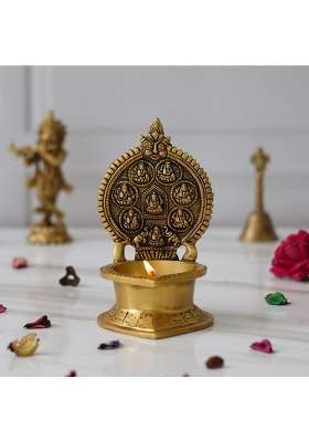 Tholiya Arts Gold 7 Inch Brass Ashta Lakshmi Diya for Diwali Pooja Devi Laxmi Deepak for Daily Puja MATA Padma