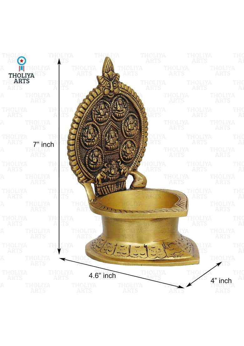 Tholiya Arts Gold 7 Inch Brass Ashta Lakshmi Diya for Diwali Pooja Devi Laxmi Deepak for Daily Puja MATA Padma - Indya
