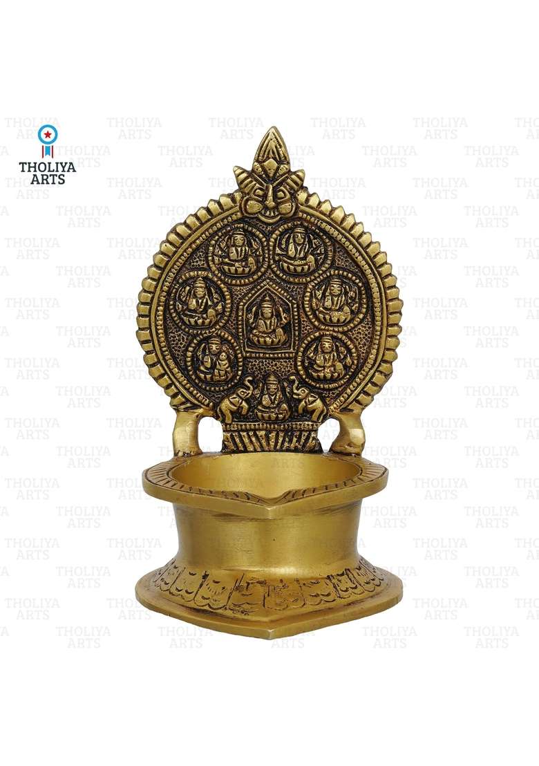 Tholiya Arts Gold 7 Inch Brass Ashta Lakshmi Diya for Diwali Pooja Devi Laxmi Deepak for Daily Puja MATA Padma - Indya