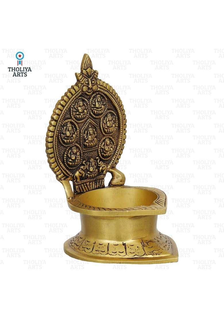 Tholiya Arts Gold 7 Inch Brass Ashta Lakshmi Diya for Diwali Pooja Devi Laxmi Deepak for Daily Puja MATA Padma - Indya
