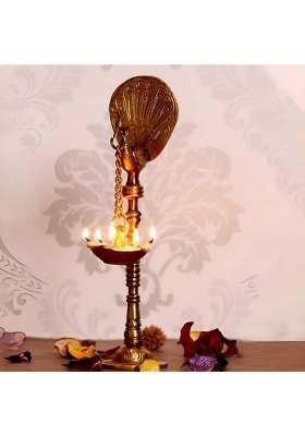 Mvs Madh Ventures Brown Brass Diyas for Pooja Peacock Design Long Diyas Brass Lamps with Traditional Design
