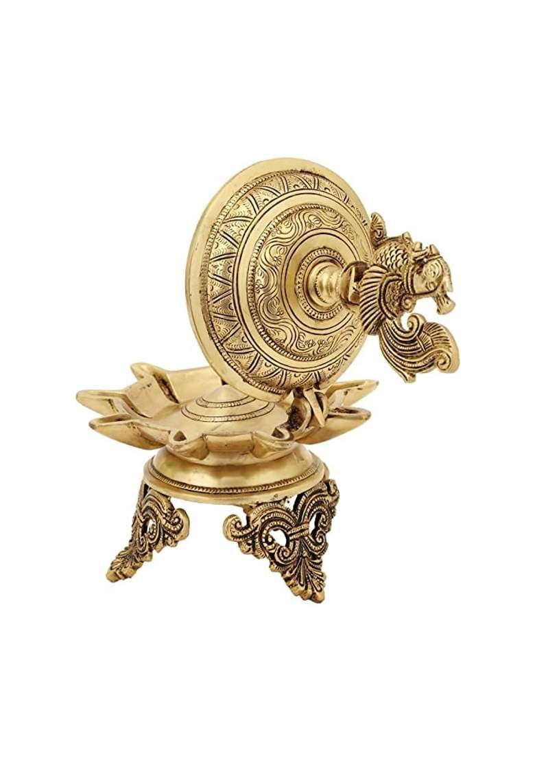 Jaszz Art Brass Peacock Diya with Stand 9 Point 8IN Tall 3 Point 2 KG Home Decor - Indya