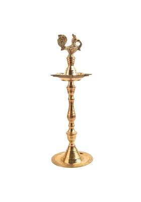Satvik 13 Inch Pure Brass Peacock Kerala Diya for Home Temple and Inauguration Use