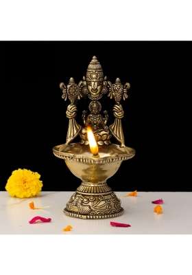 Indicast Religious Brass Diya for Puja 5 and Half Tirupati Balaji Design Arti Deepak Deepam Oil Lamp