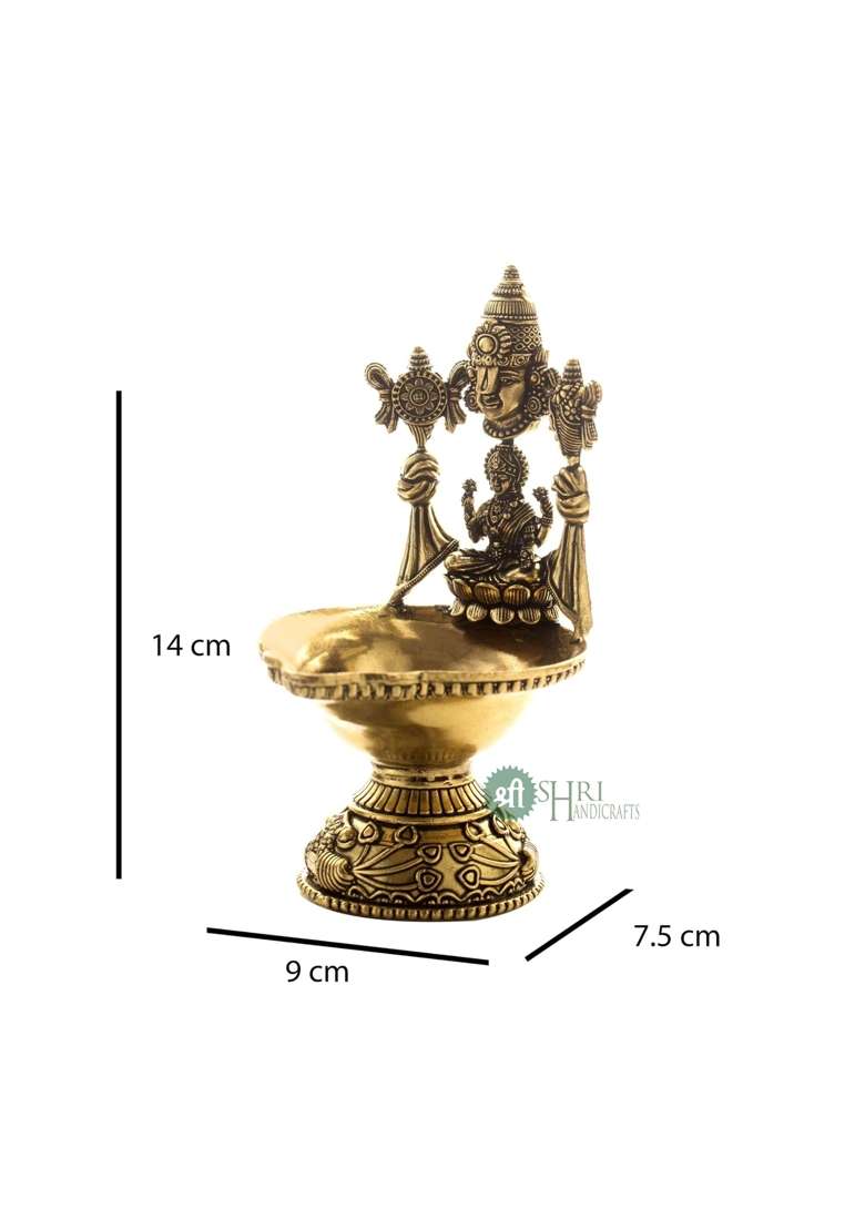 Indicast Religious Brass Diya for Puja 5 and Half Tirupati Balaji Design Arti Deepak Deepam Oil Lamp - Indya