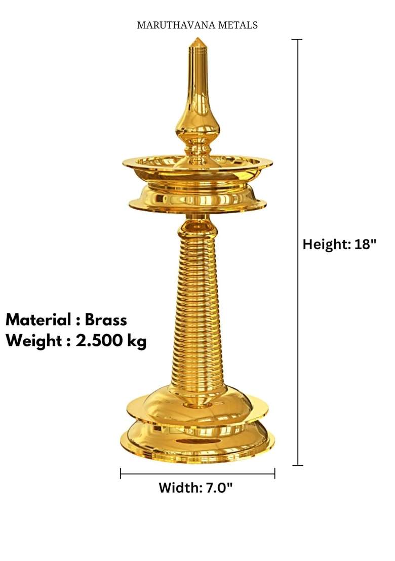 Maruthavana Kerala Nilavilakku 18 Inch Pure Brass Traditional Elegant Diya Oil Lamp 18 Inch Gold - Indya