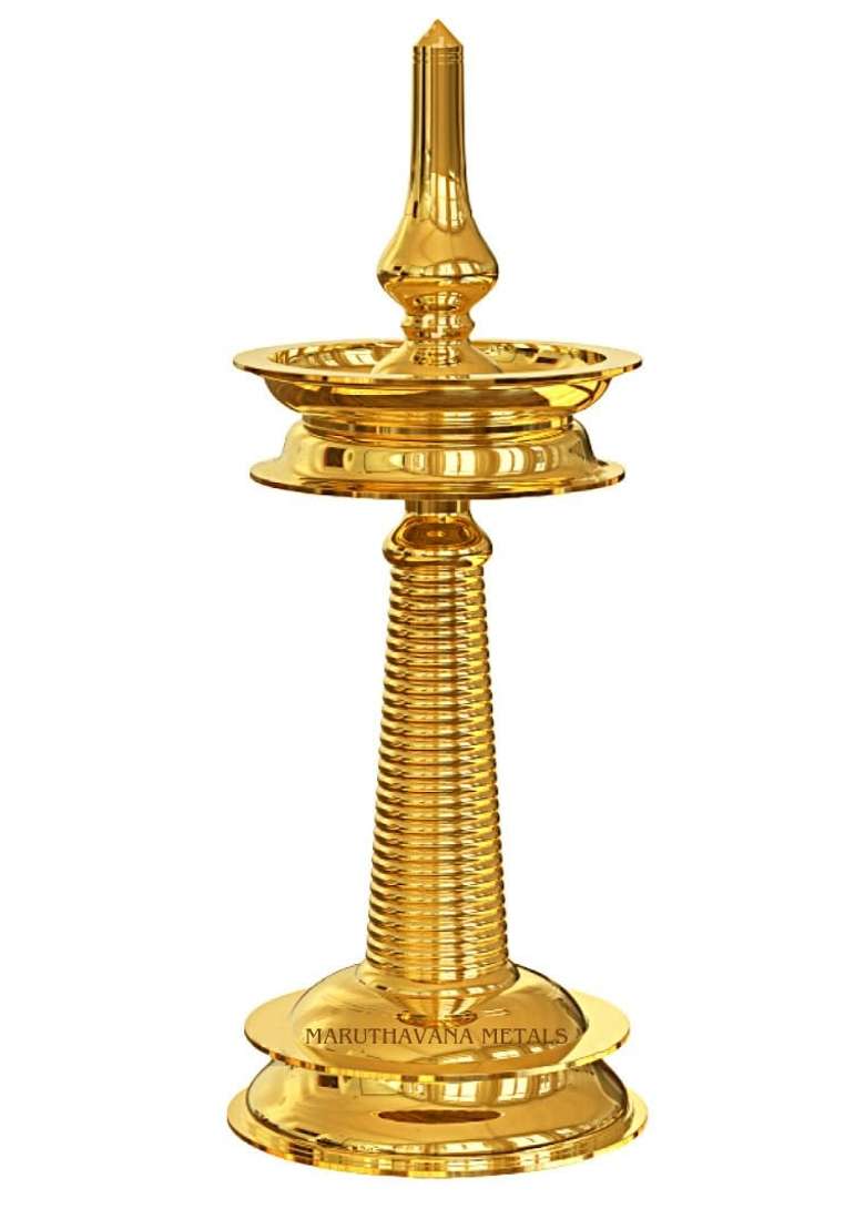 Maruthavana Kerala Nilavilakku 18 Inch Pure Brass Traditional Elegant Diya Oil Lamp 18 Inch Gold - Indya