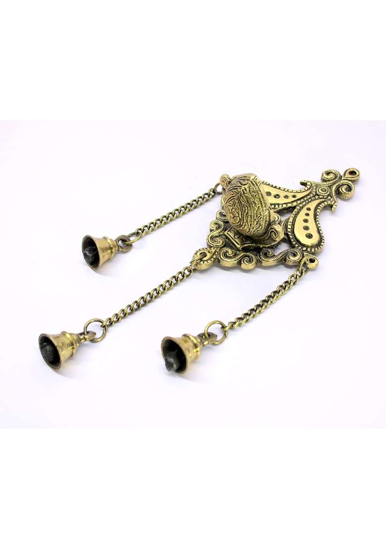 Esplanade Golden Brass Diya with Bells Wall Hanging for Decoration and Illumination - Indya