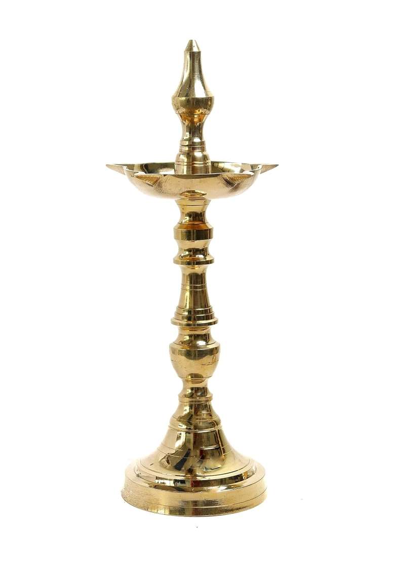 The Spiritual Living Gold Handmade Pure Brass Diya Kerala Fancy Diya Pack of 1 - Indya