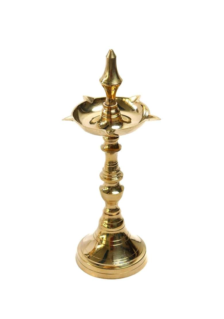 The Spiritual Living Gold Handmade Pure Brass Diya Kerala Fancy Diya Pack of 1 - Indya