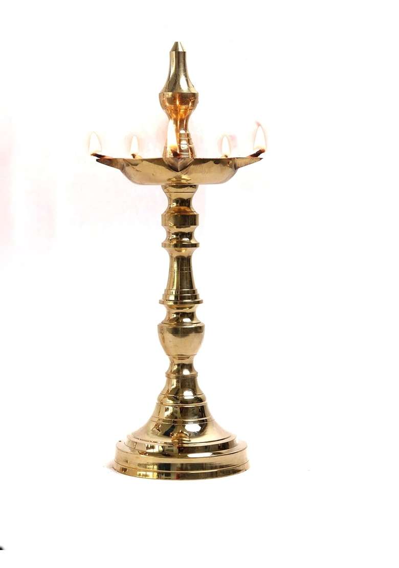 The Spiritual Living Gold Handmade Pure Brass Diya Kerala Fancy Diya Pack of 1 - Indya