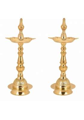 Satvik Gold 12 Inch Standing Brass Metal Kerala Samai Diwali Deepak Pack of 2