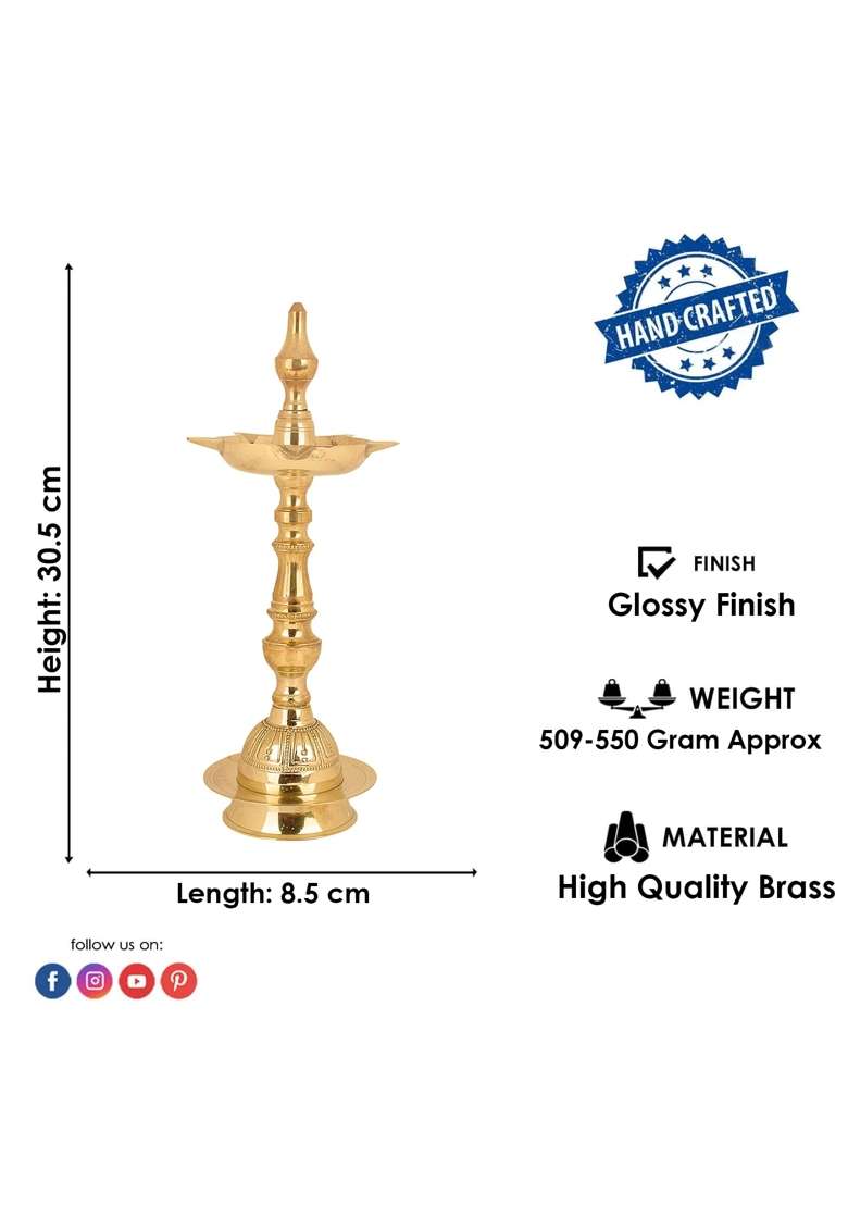 Satvik Gold 12 Inch Standing Brass Metal Kerala Samai Diwali Deepak Pack of 2 - Indya
