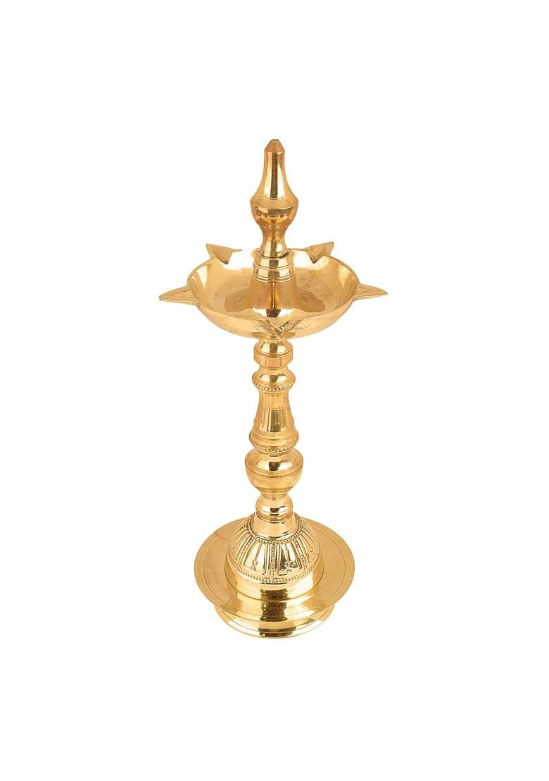 Satvik Gold 12 Inch Standing Brass Metal Kerala Samai Diwali Deepak Pack of 2 - Indya