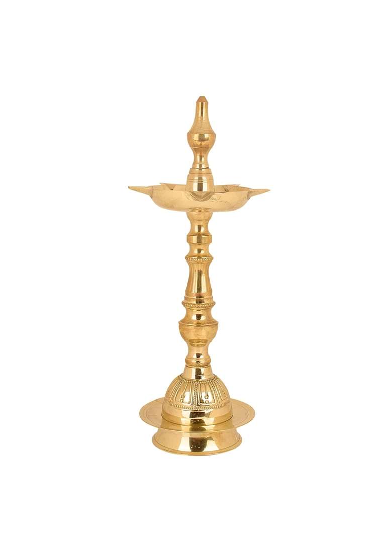 Satvik Gold 12 Inch Standing Brass Metal Kerala Samai Diwali Deepak Pack of 2 - Indya