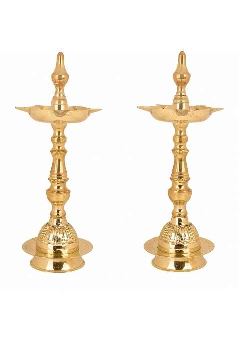 Satvik Gold 12 Inch Standing Brass Metal Kerala Samai Diwali Deepak Pack of 2