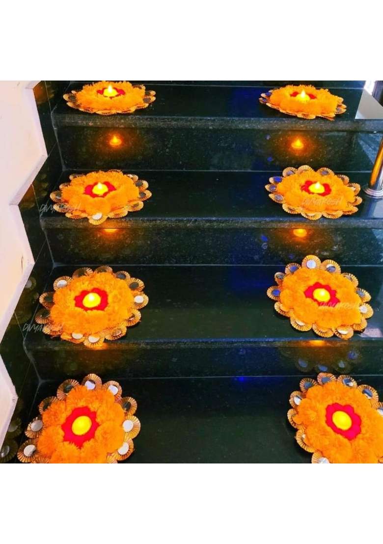 Divyakosh Rangoli Mats with Tealight Diya Stair for Home Decoration Home Decorative Diyas Set of 10 - Indya