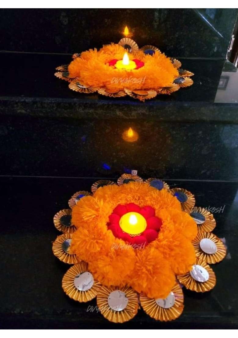 Divyakosh Rangoli Mats with Tealight Diya Stair for Home Decoration Home Decorative Diyas Set of 10 - Indya