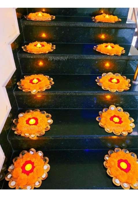 Divyakosh Rangoli Mats with Tealight Diya Stair for Home Decoration Home Decorative Diyas Set of 10
