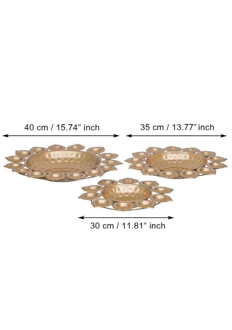 Ecraftindia Golden Metal Handcrafted Decorative Urlis with Diyas Set of 3 - Indya