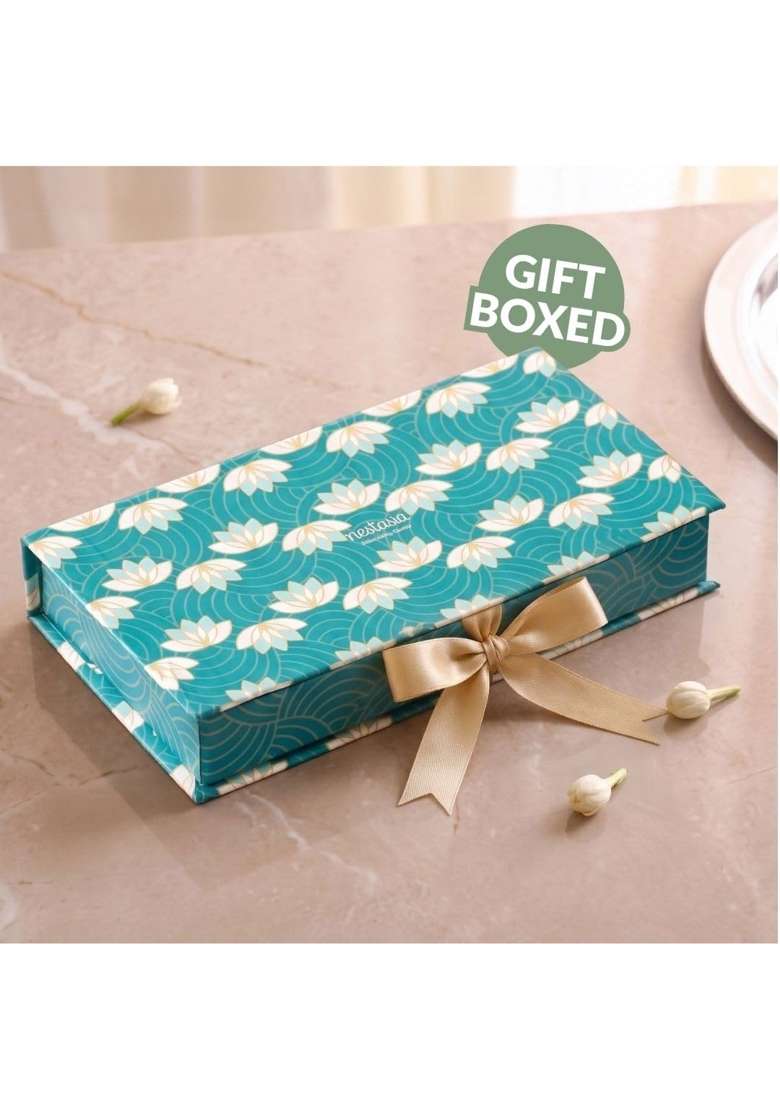 Nestasia Silver Plated Brass Diya for Aarti Leaf Etched Design Pooja Deepak with Gift Box Set of 2 - Indya