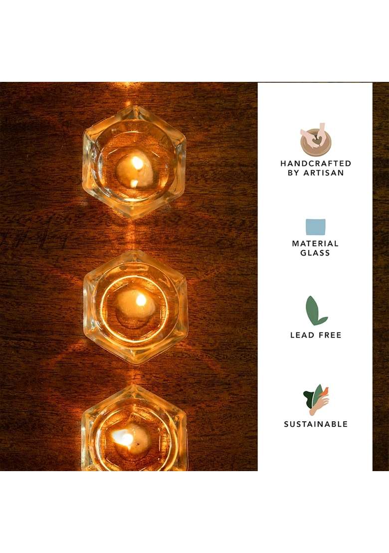 Ellementry Kanchdeep Glass Diya Decorative Oil Lamp Diyas Deepak for Mandir and Puja Thali Set of 24 - Indya