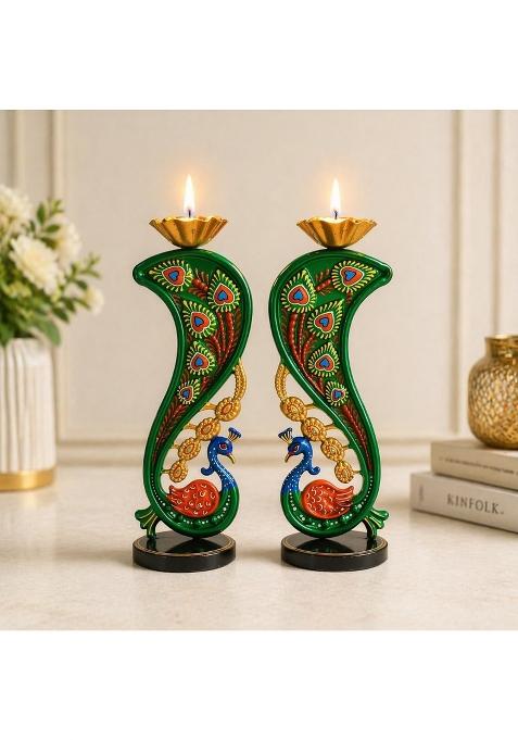 Craftvatika Elegant Metal Peacock Candle Holder Peacock Decoration Items Perfect Home Decoration Diwali