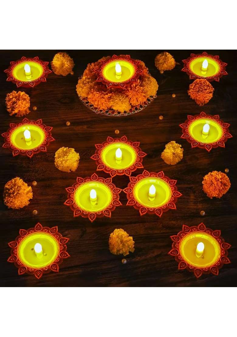 Sunzita Water Sensor LED Diya Set Decorative Lights for Home Diwali Festivals Decoration Set of 24 - Indya