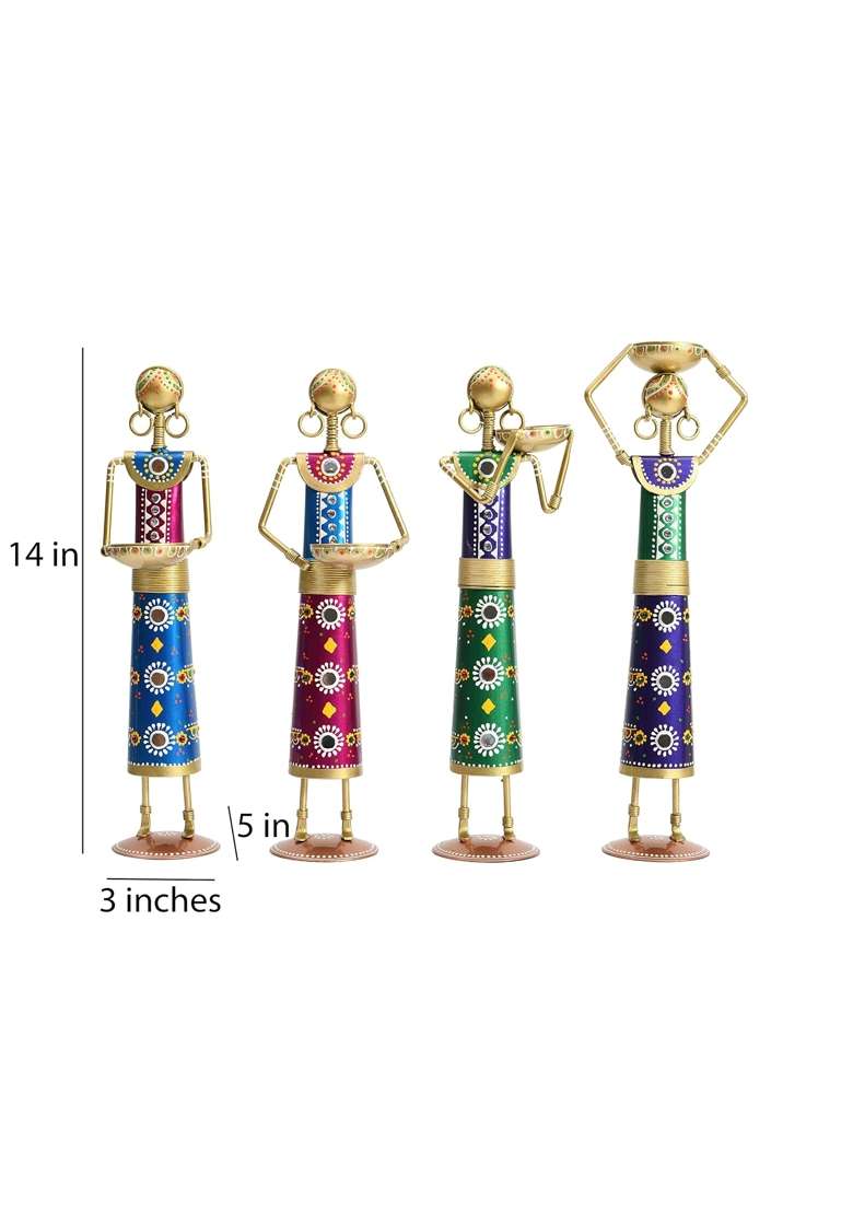 Lamcy Plaza Rajasthani Lady Tealight Candle Holder Showpiece Set of 4 - Indya