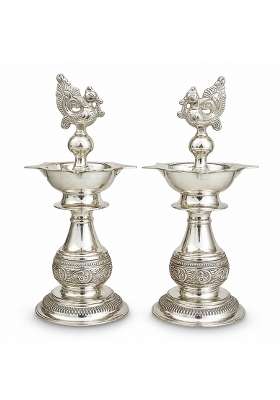 Sgr Handicrafts German Silver Big Diya 8 Inch Set of 2