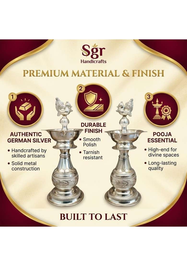 Sgr Handicrafts German Silver Big Diya 8 Inch Set of 2 - Indya