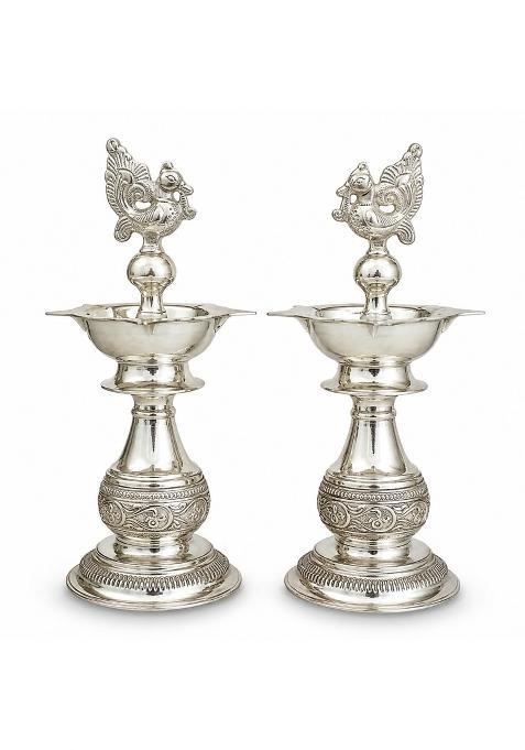Sgr Handicrafts German Silver Big Diya 8 Inch Set of 2