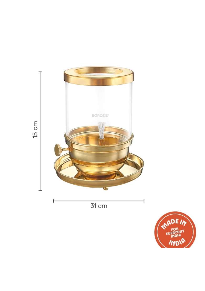 Borosil Gold Large Size Vandana Diya Decorative Brass Oil Lamp Tea Light Holder - Indya