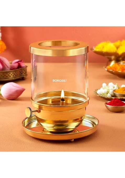 Borosil Gold Large Size Vandana Diya Decorative Brass Oil Lamp Tea Light Holder