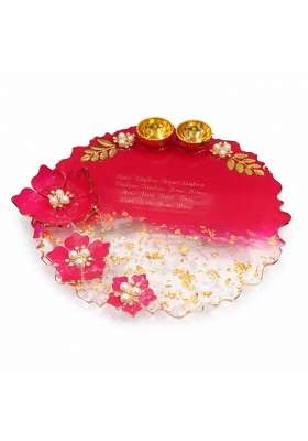 Vrindavanstore Resin Pooja Thali Set 8 Inch with Diya Roli Chawal Bowls Decorative Pooja Plate for Daily Pooja
