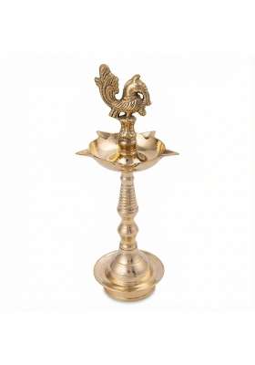 Alodie Pure Brass Peacock Diya Set for Pooja Handcrafted Brass Deepak for Puja Set of 1