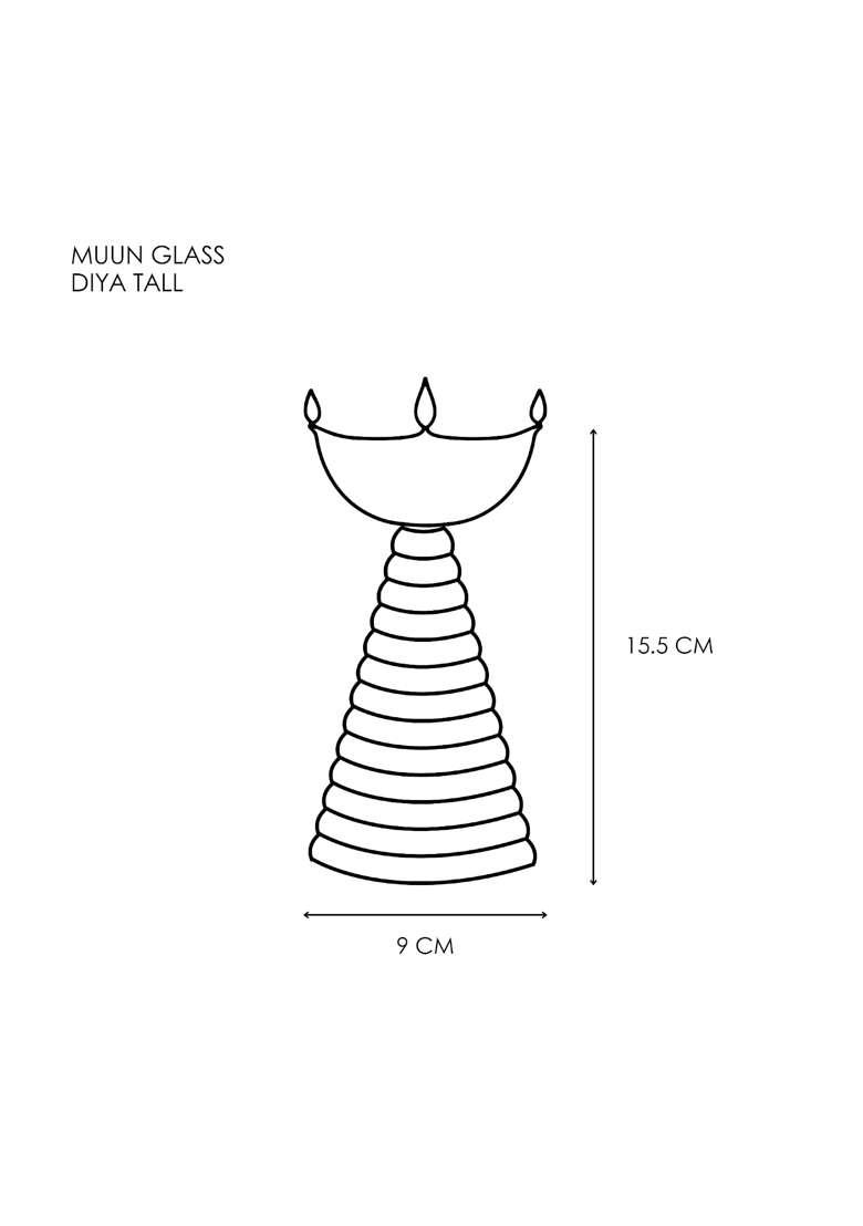 MUUN Home Tall Blue Glass Diya for Pooja Room and Mandir Decorative Oil Lamp for Diwali Decoration Set of 2 - Indya