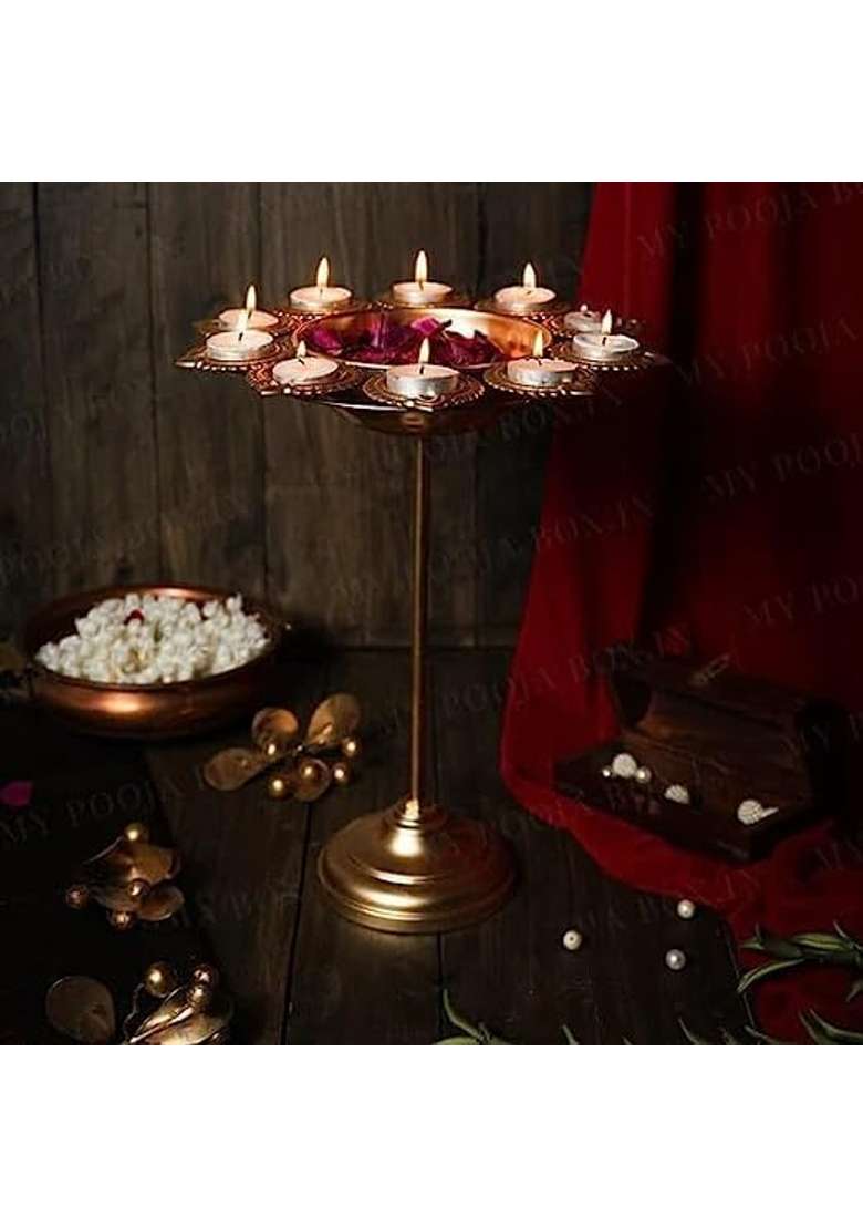 NK Handicrafts Aesthetic Floral Diya Urli with Stand for Home Decor Gold Decorative for Floating Pack of 3 - Indya