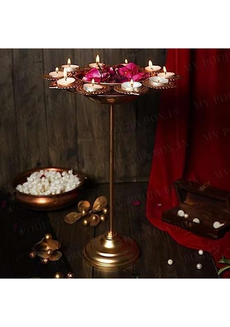 NK Handicrafts Aesthetic Floral Diya Urli with Stand for Home Decor Gold Decorative for Floating Pack of 3 - Indya