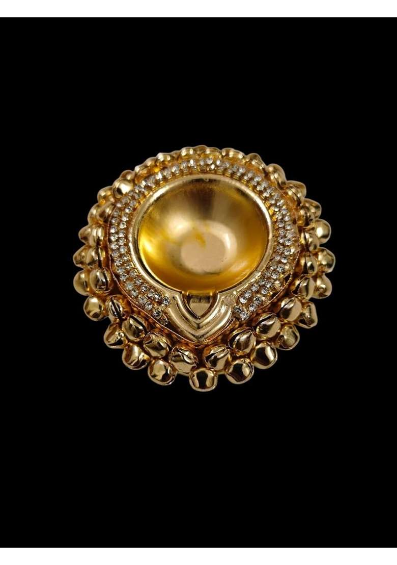 Prisma Collections Traditional Decorative Diya Set Gold Plated with Crystal Rhinestones Pack of 7 - Indya