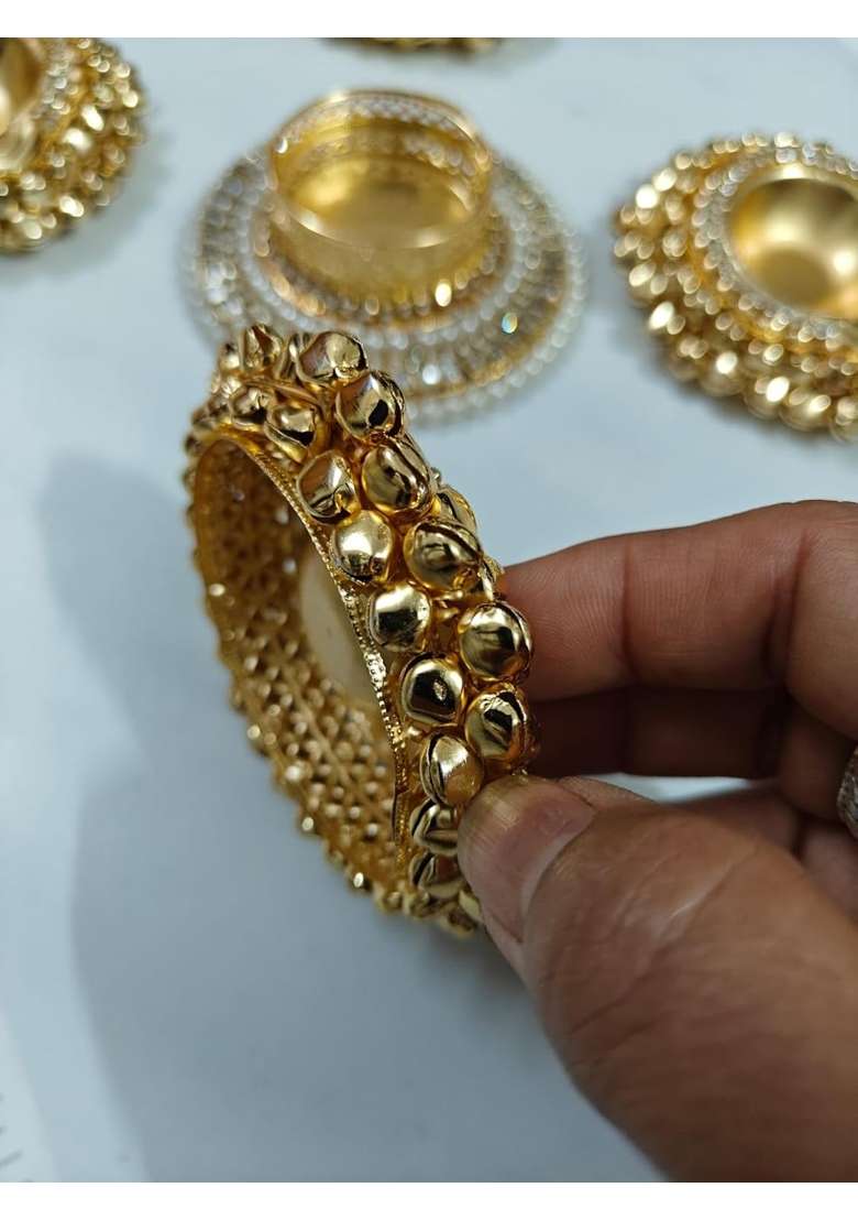 Prisma Collections Traditional Decorative Diya Set Gold Plated with Crystal Rhinestones Pack of 7 - Indya
