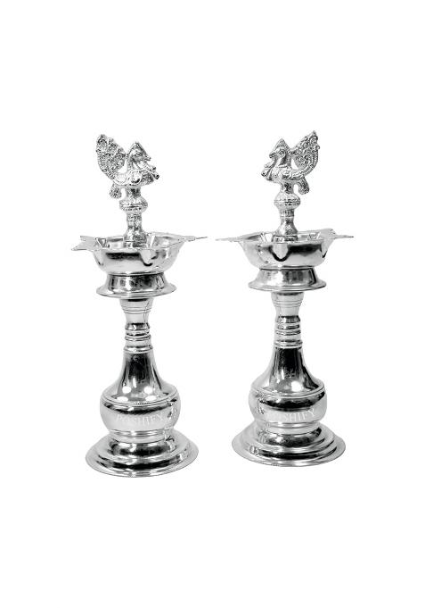 Poshify German Silver Big Diya Pooja Home Decor Meditation Yoga Silverware Diwali Decorations Set of 2