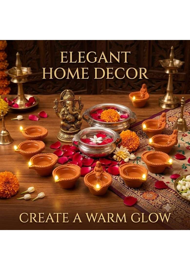 Drumstone Water Activated LED Diyas Multicolor 3D Reflection Lights Set of 12 - Indya