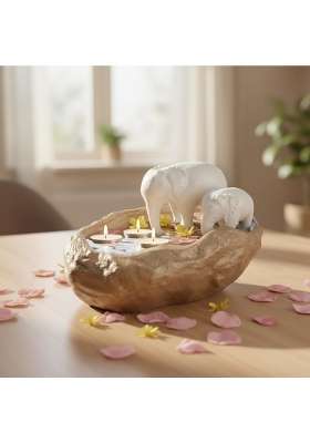 Ecraftindia Elephant Statues Decorative Urli Bowl for Home Decor Resin Light Brown