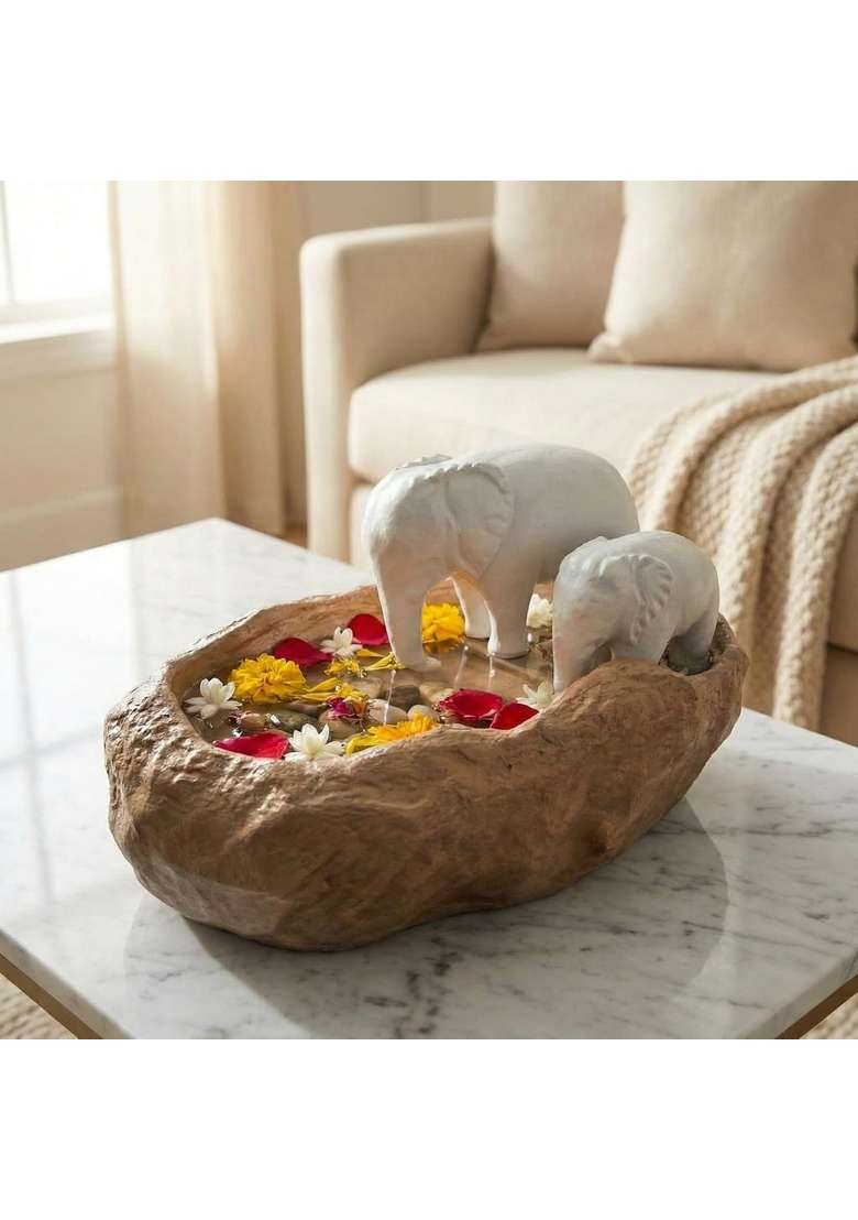 Ecraftindia Elephant Statues Decorative Urli Bowl for Home Decor Resin Light Brown - Indya