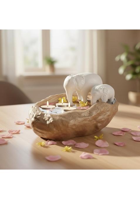 Ecraftindia Elephant Statues Decorative Urli Bowl for Home Decor Resin Light Brown