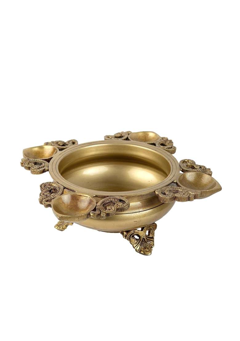 Jaszz Art Golden Brass 4 Diya Urli Bowl 9 Point 8IN Long 1 Point 45 KG Home Decor - Indya