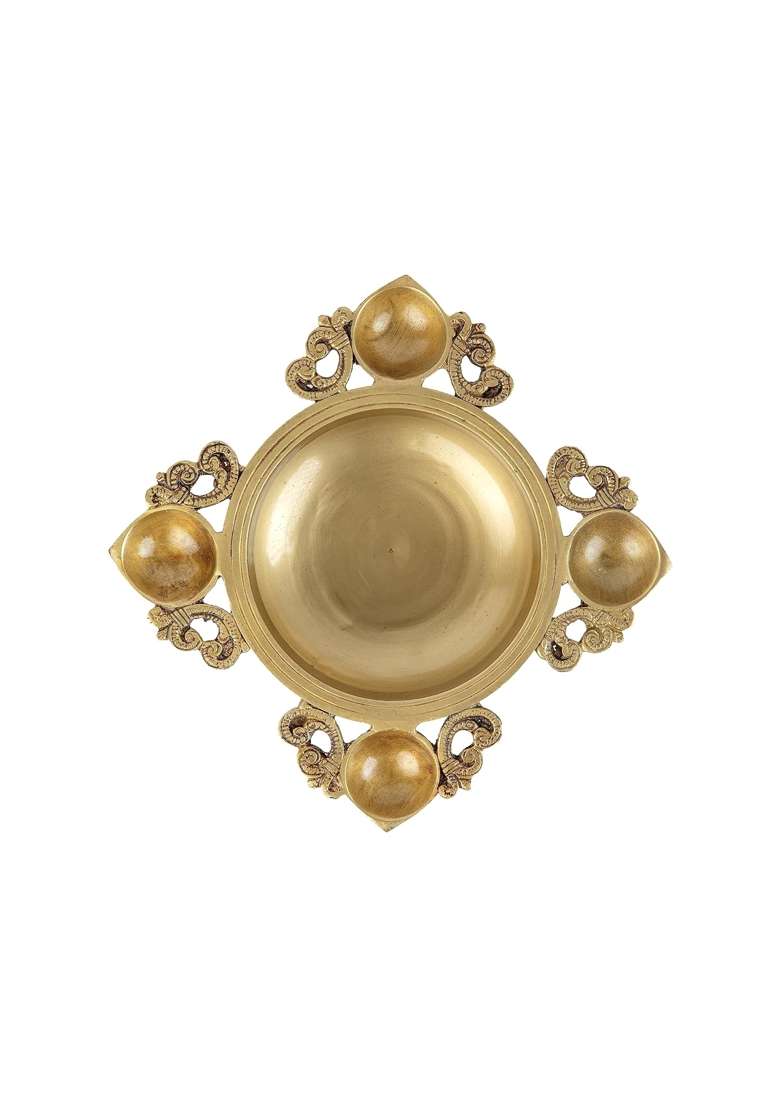 Jaszz Art Golden Brass 4 Diya Urli Bowl 9 Point 8IN Long 1 Point 45 KG Home Decor - Indya