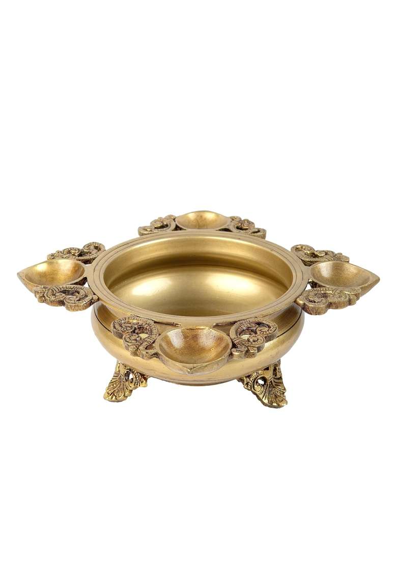 Jaszz Art Golden Brass 4 Diya Urli Bowl 9 Point 8IN Long 1 Point 45 KG Home Decor - Indya