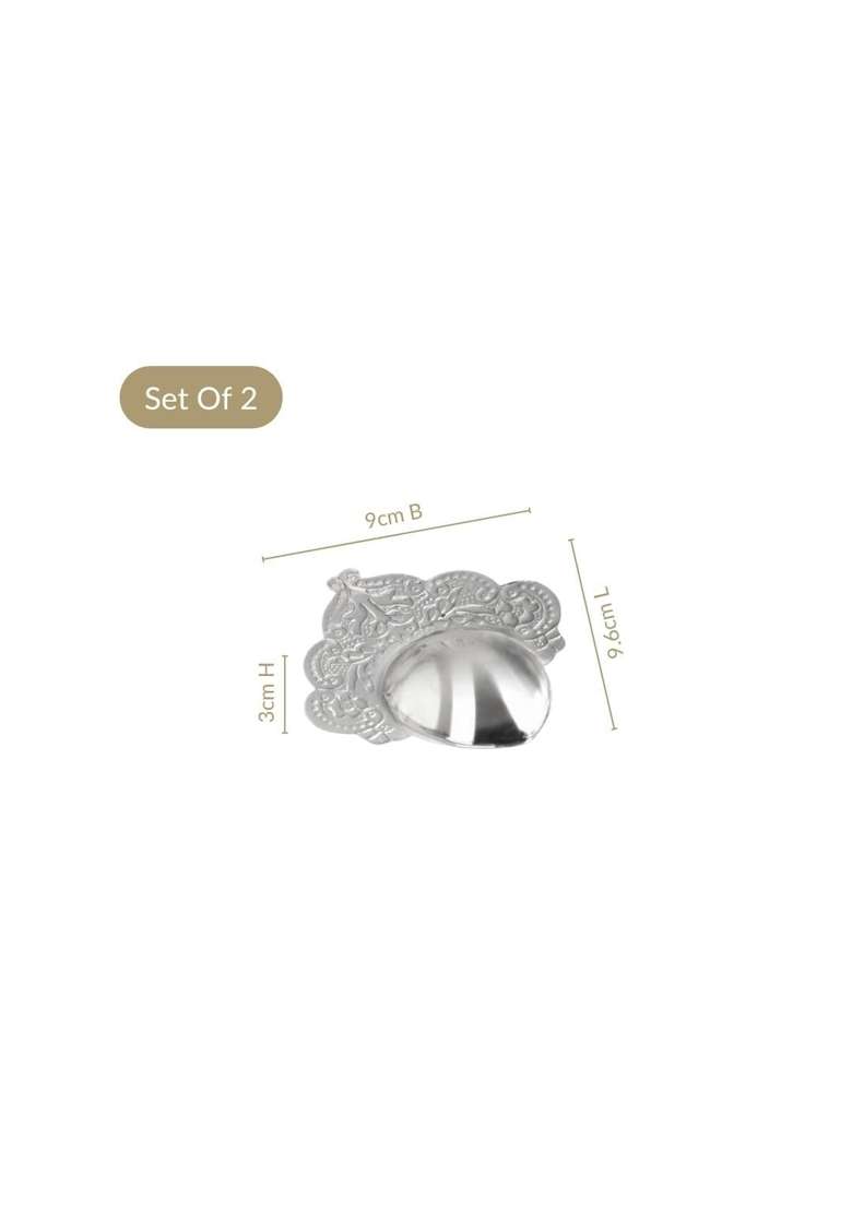 Nestasia Silver Plated Brass Diya for Aarti Floral Etched Design Pooja Deepak with Gift Box Set of 2 - Indya